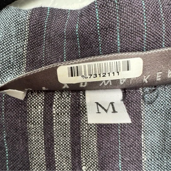 Bryn Walker Linen Shirt Women’s Medium Oversized Blue Stripe Pearl Made In USA - Picture 7 of 13